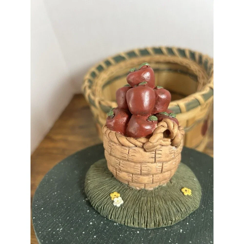 Vintage Apple Basket Cookie Jar Canister Woven Wood Country Cottage Decor Box